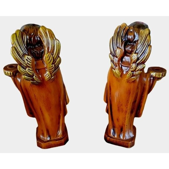 Vintage Christmas Holiday Angels 10” Pair Candle Stick Holders Japan - Picture 4 of 8